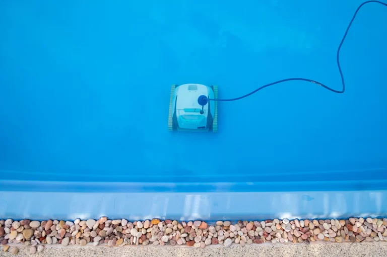 Robotic pool cleaner during on duty